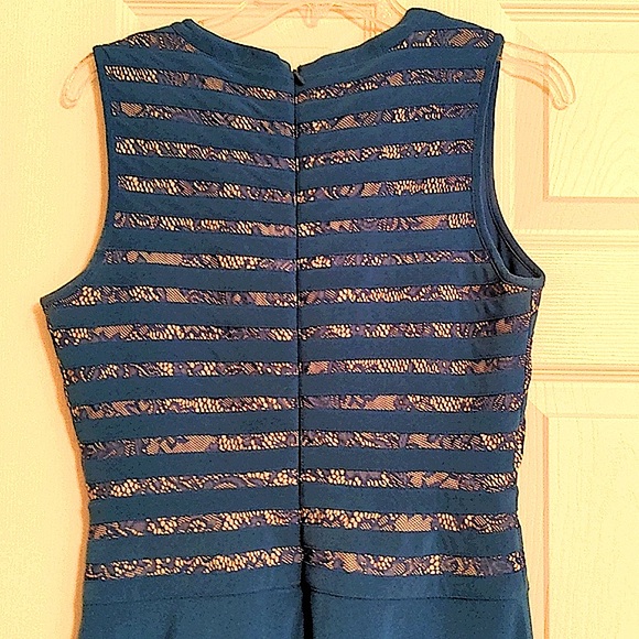 Adrianna Papell Fit and Flare V-Neck Dress in Blue - Picture 7 of 9